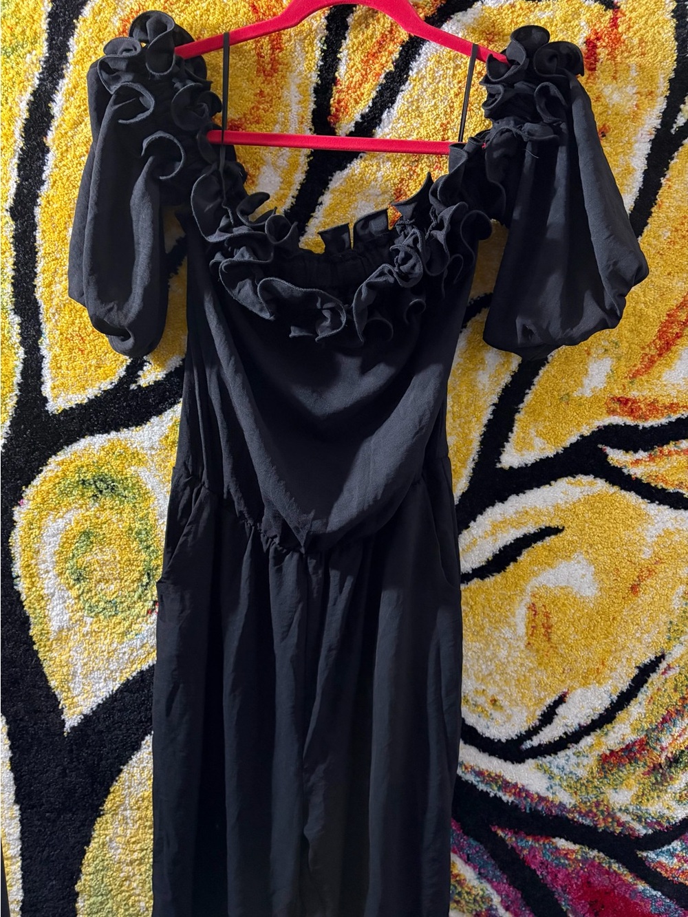 Black Off-Shoulder Ruffle Jumpsuit